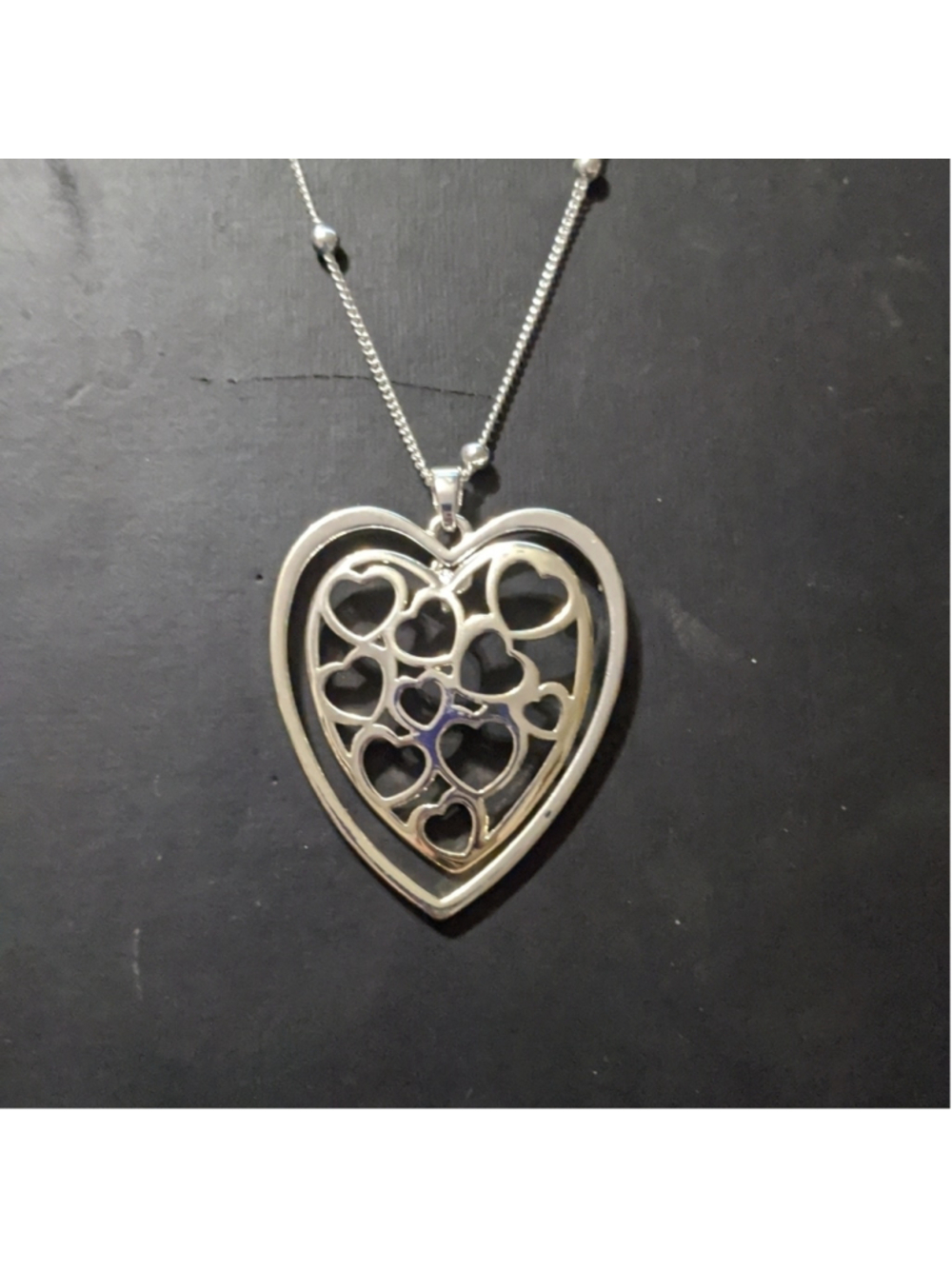 Equilibrium Silver Tone Open Work Heart Shape Pendant Statement Necklace